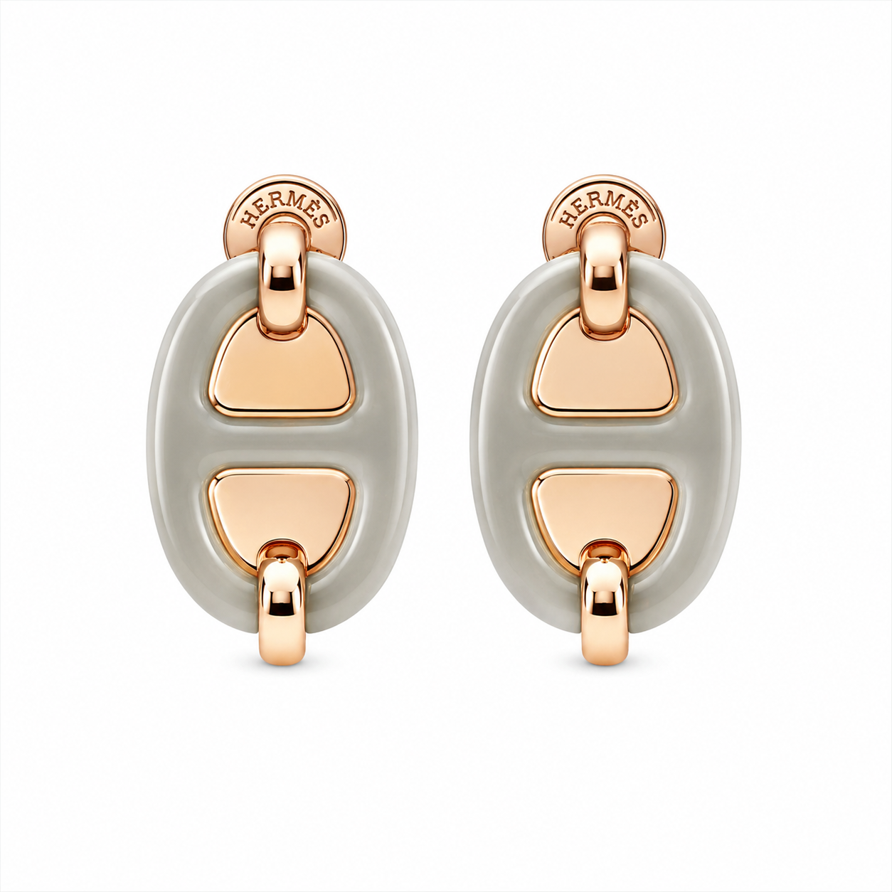 Hermes Oval Enamel Earrings grey(With Box & proper Packaging)