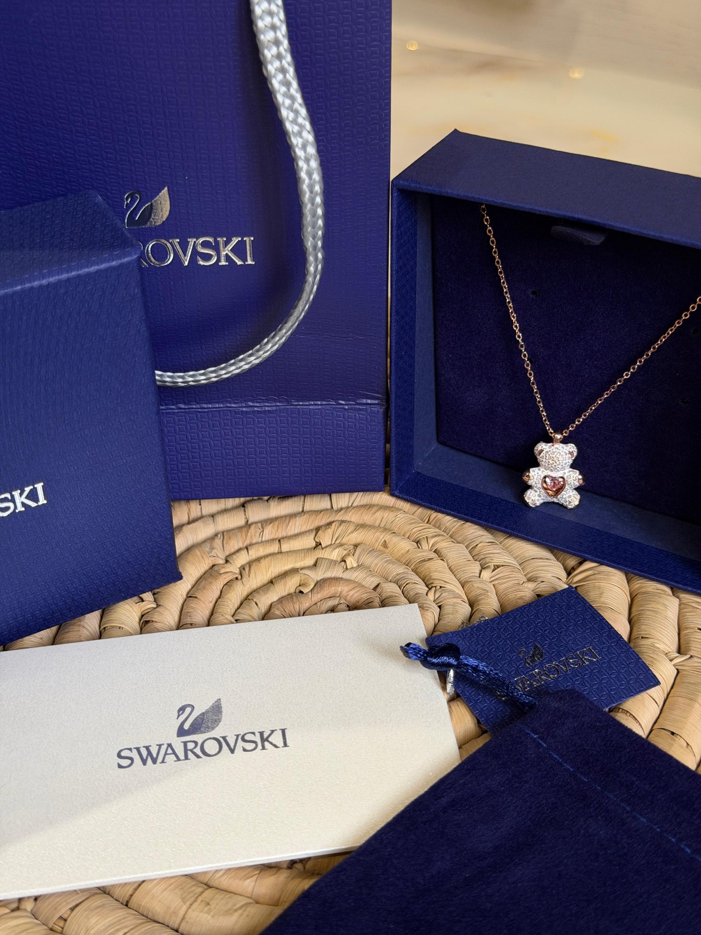 Swarovski White Teddy Bear Necklace(With Box & Proper Packaging)