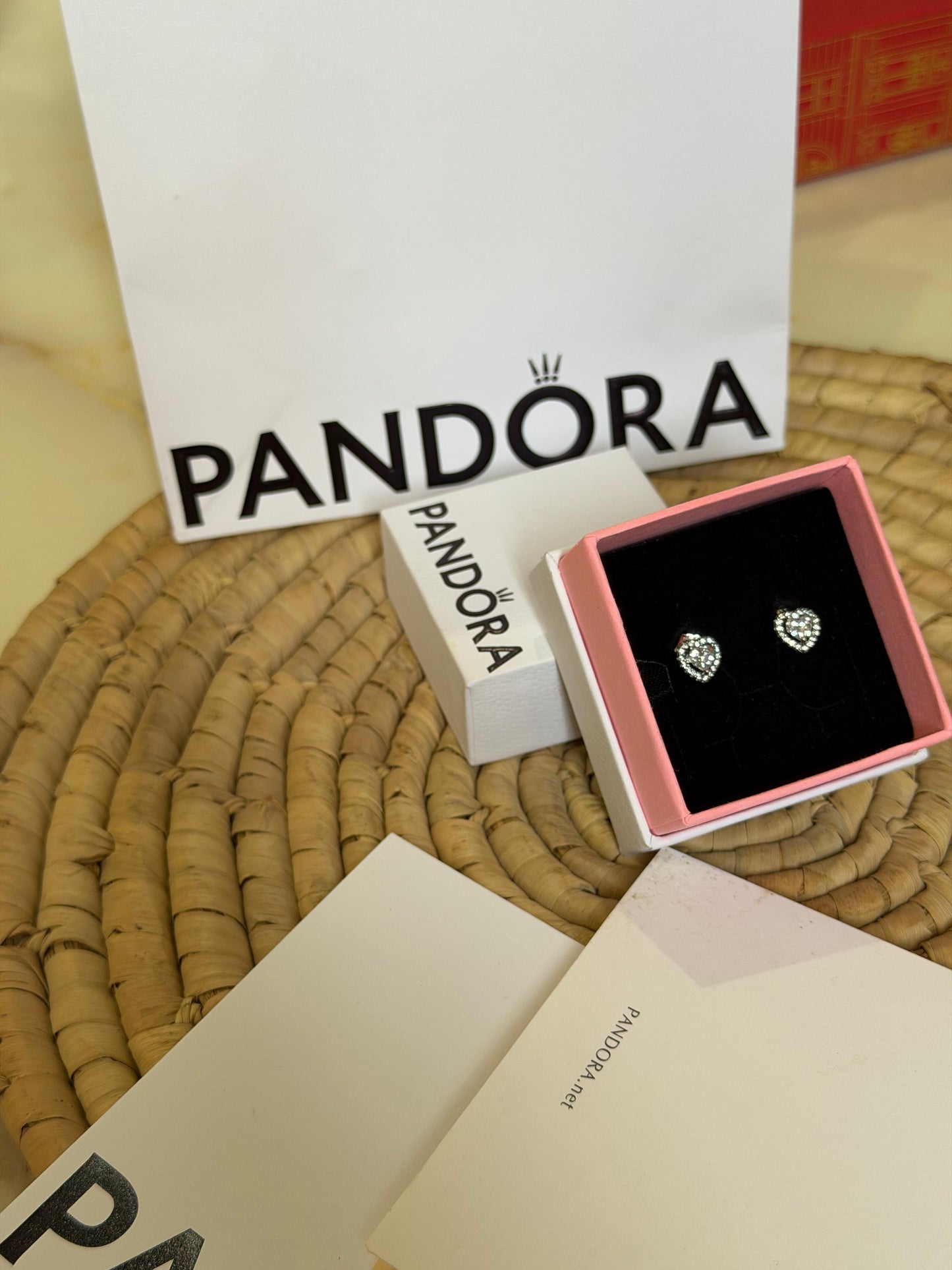Pandora Sparkling Heart Halo Stud Earrings(With Box & proper packaging)