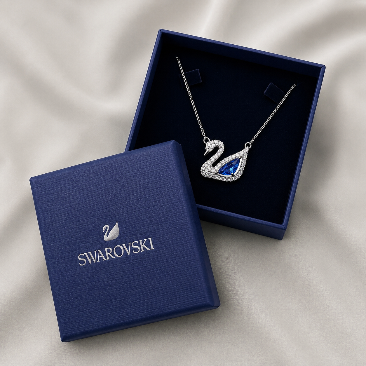 Swarovski-Swan Pendant,Blue Stone,Rhodium plated(With box & Proper Packaging)