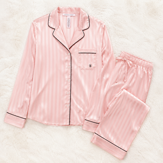 Victoria’s Secret Pink Stripe Satin Long Sleeve Pajama Set.