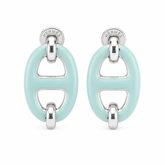 Hermes Mint Enamel Oval Earrings(With Box & proper packaging)