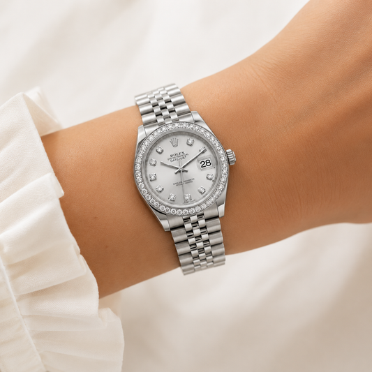 Rolex Oyster Perpetual Diamond Bezel Silver Dial(With Box & Proper Packaging)