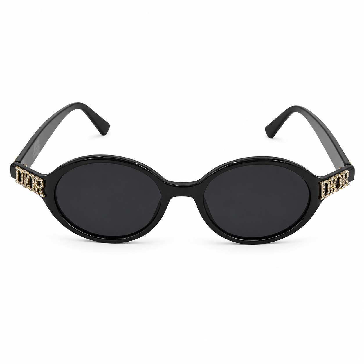 Dior Crystal Logo Oval Sunglasses – Black