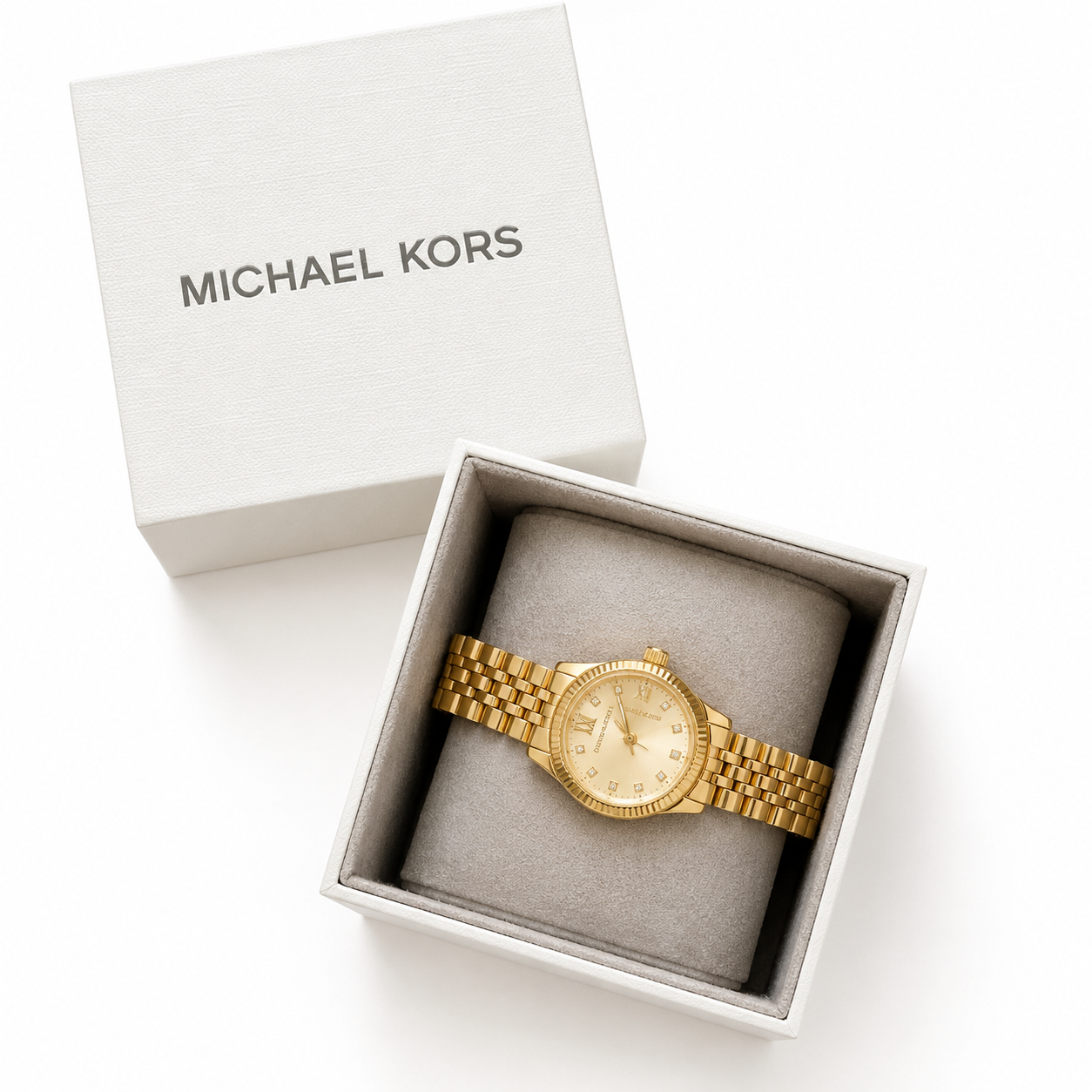 Michael Kors Petite Lexington Pavé Gold-Tone Women’s Watch(With box & proper packaging)