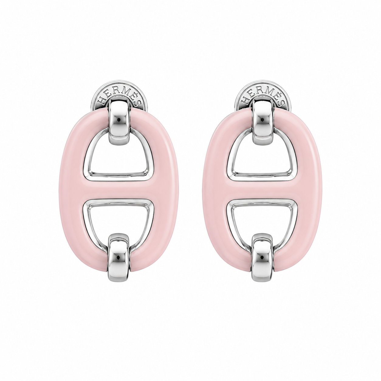 Hermès oval Enamel Earrings Blush Pink(with box & Proper packaging)