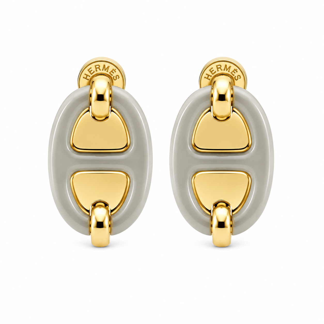Hermes Oval Enamel Earrings grey(With Box & proper Packaging)