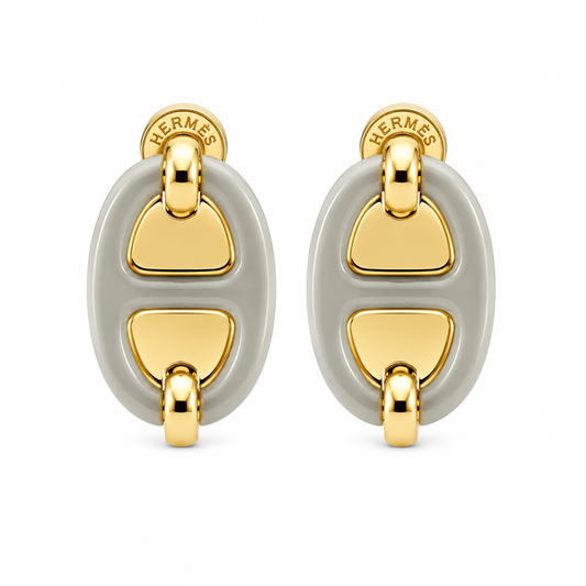 Hermes Oval Enamel Earrings grey(With Box & proper Packaging)