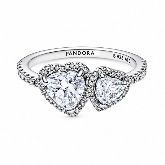 Pandora Sparkling Two Hearts Halo Ring.(With box & Proper Packaging)