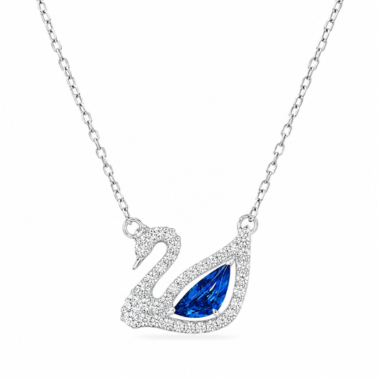 Swarovski-Swan Pendant,Blue Stone,Rhodium plated(With box & Proper Packaging)