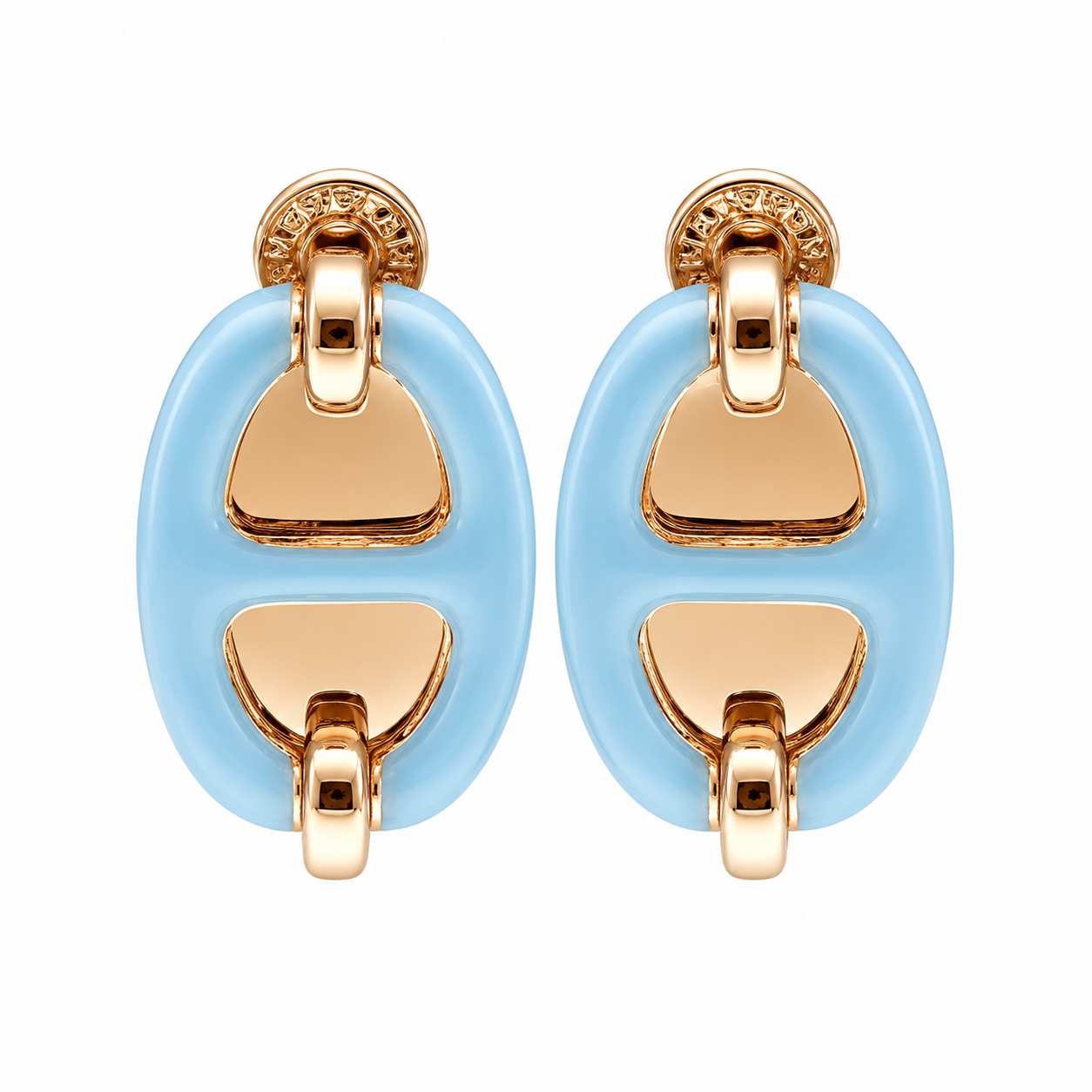 Hermès Blue Enamel Oval H Stud Earrings(With Box & Proper Packaging)