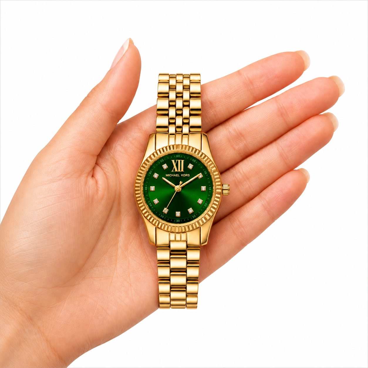 Michael Kors Lexington Gold-Tone Green Dial Women’s Watch(With Box & Proper Packaging)