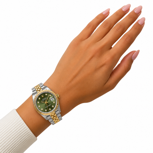 Rolex-Datejust 31 Olive Green Diamond Dial – Two Tone Gold & Silver