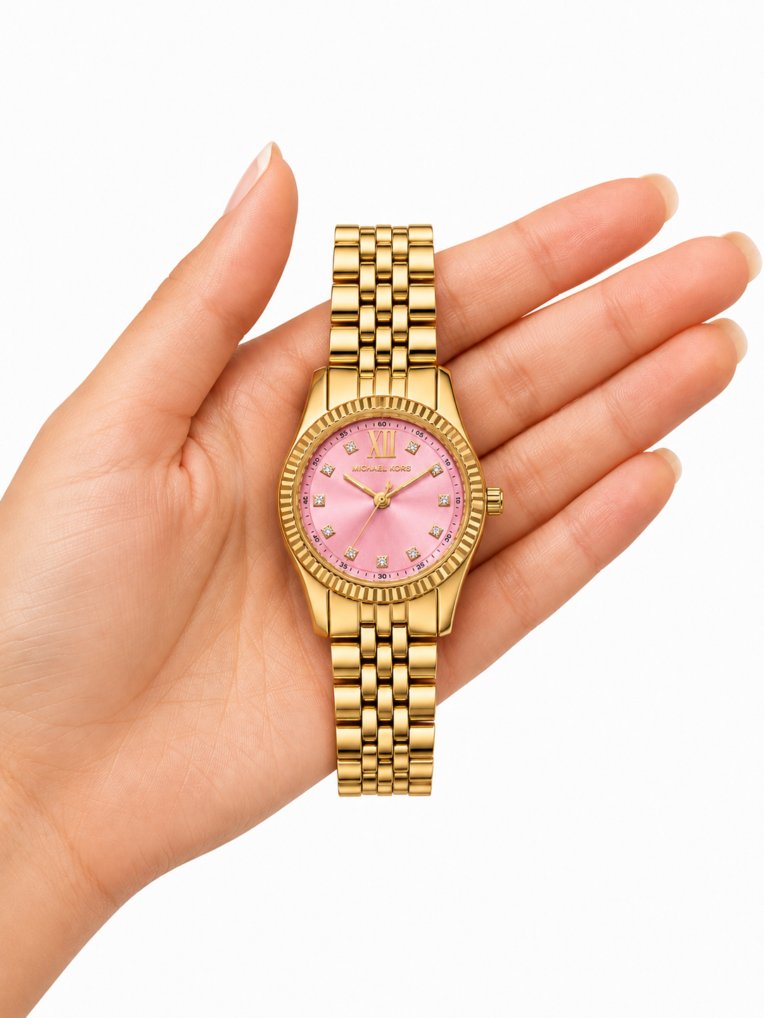 Michael Kors Petite Lexington Pink Dial Gold-Tone Women’s Watch(With Box & Proper Packaging)