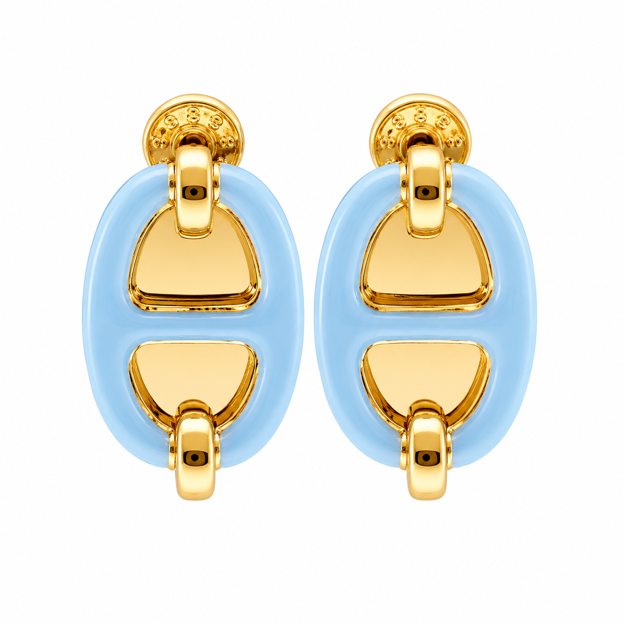 Hermès Blue Enamel Oval H Stud Earrings(With Box & Proper Packaging)