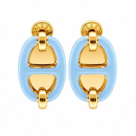 Hermès Blue Enamel Oval H Stud Earrings(With Box & Proper Packaging)