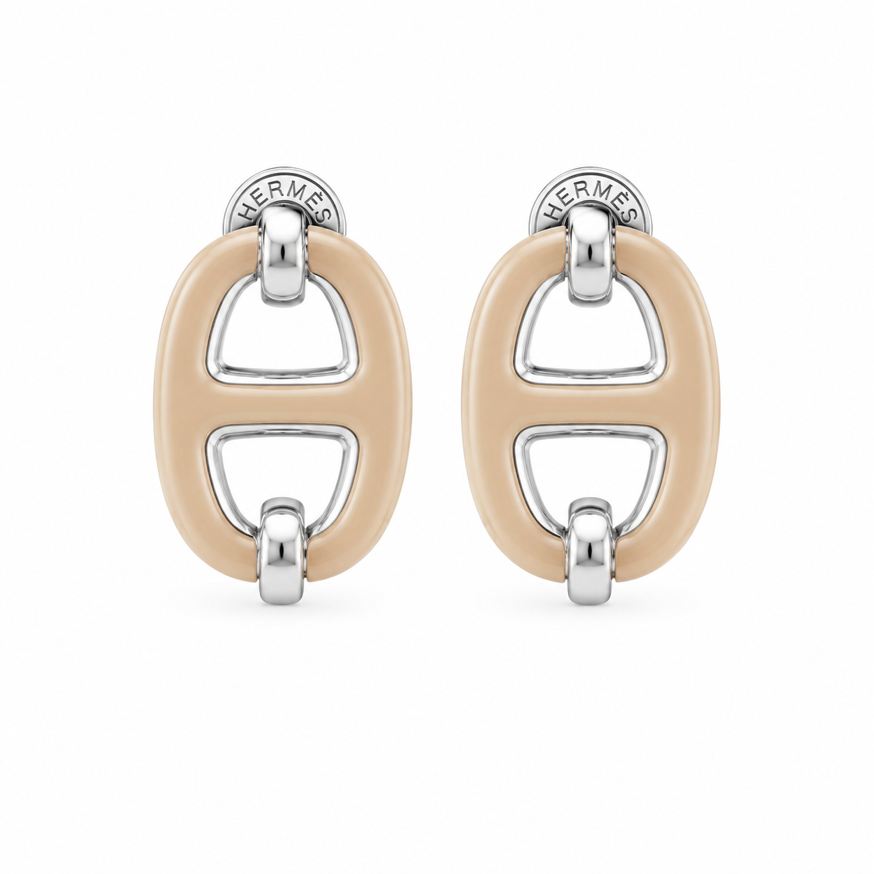 Hermes oval Enamel Earrings Beige(With Box & Proper Packaging)