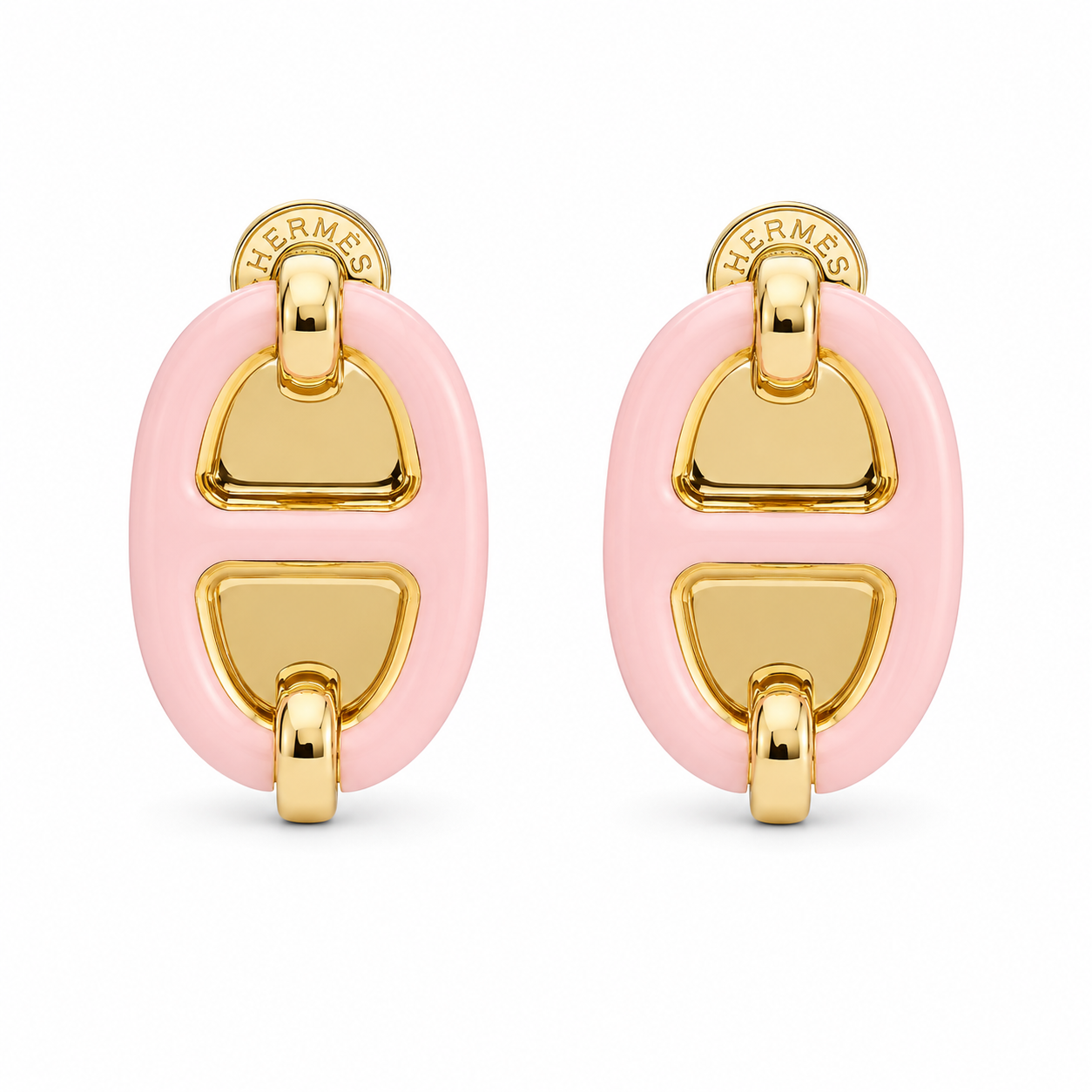 Hermès oval Enamel Earrings Blush Pink(with box & Proper packaging)