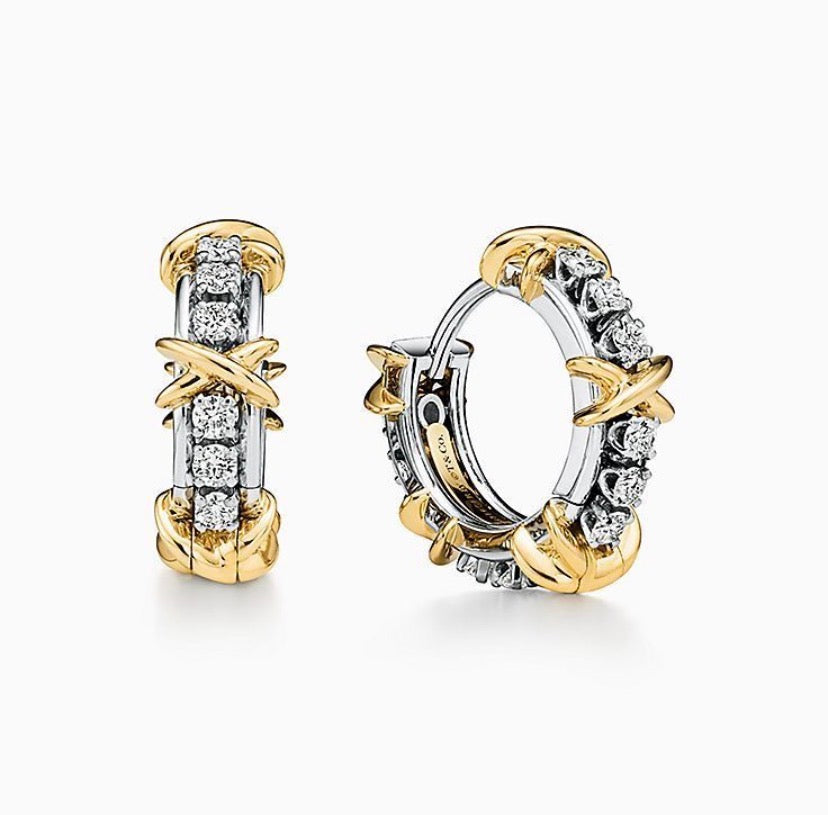 Tiffany & Co. Tiffany Inspired Crystal X Hoop Earrings(With Box & Proper Brand Packaging)