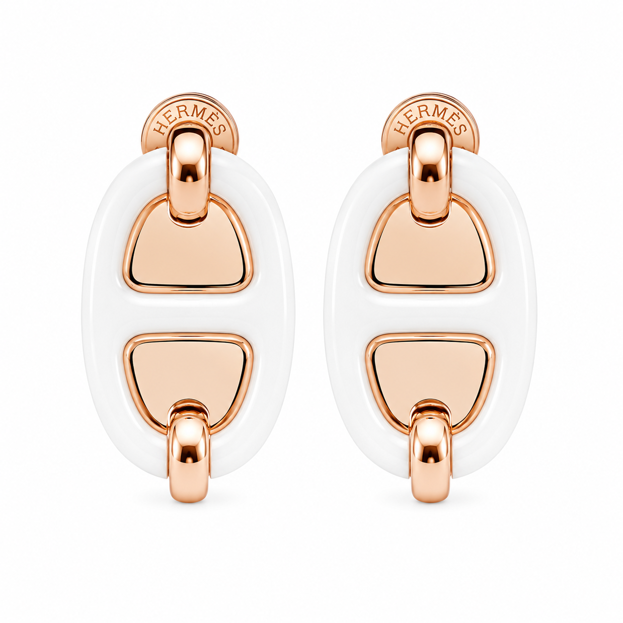 Hermès Oval Enamel Stud Earrings Milky White(With Box & Proper Packaging)