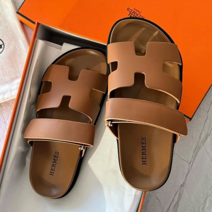 Hermes H-Cut Double strap Comfort Slides ( With box & Proper brand packaging)