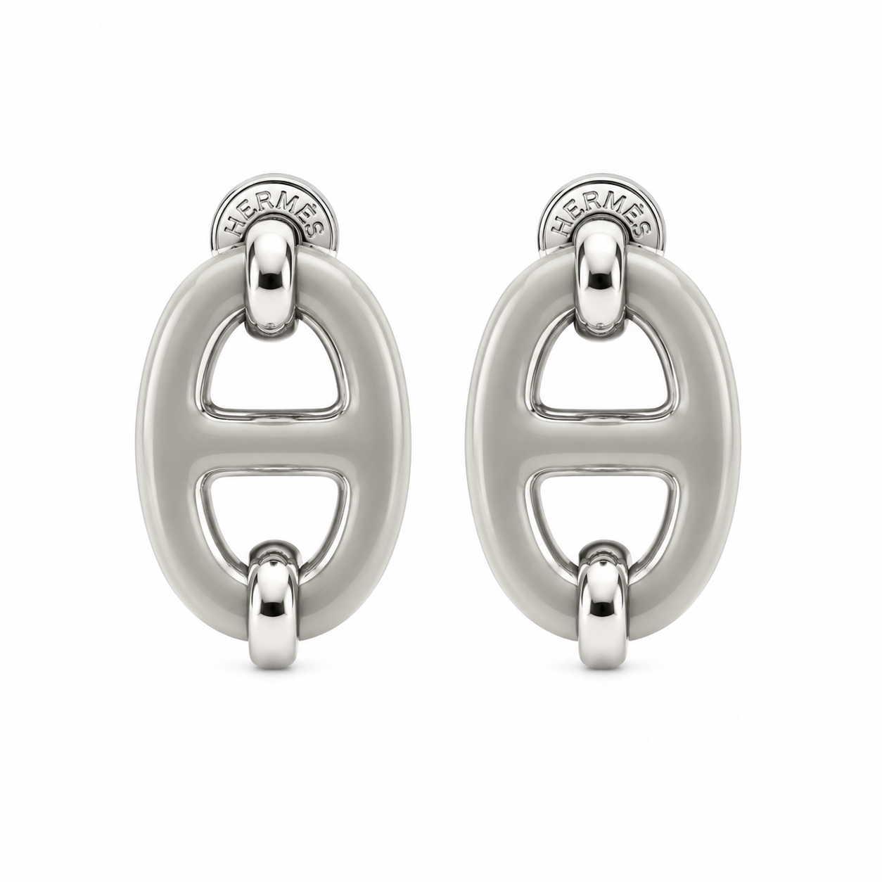 Hermes Oval Enamel Earrings grey(With Box & proper Packaging)