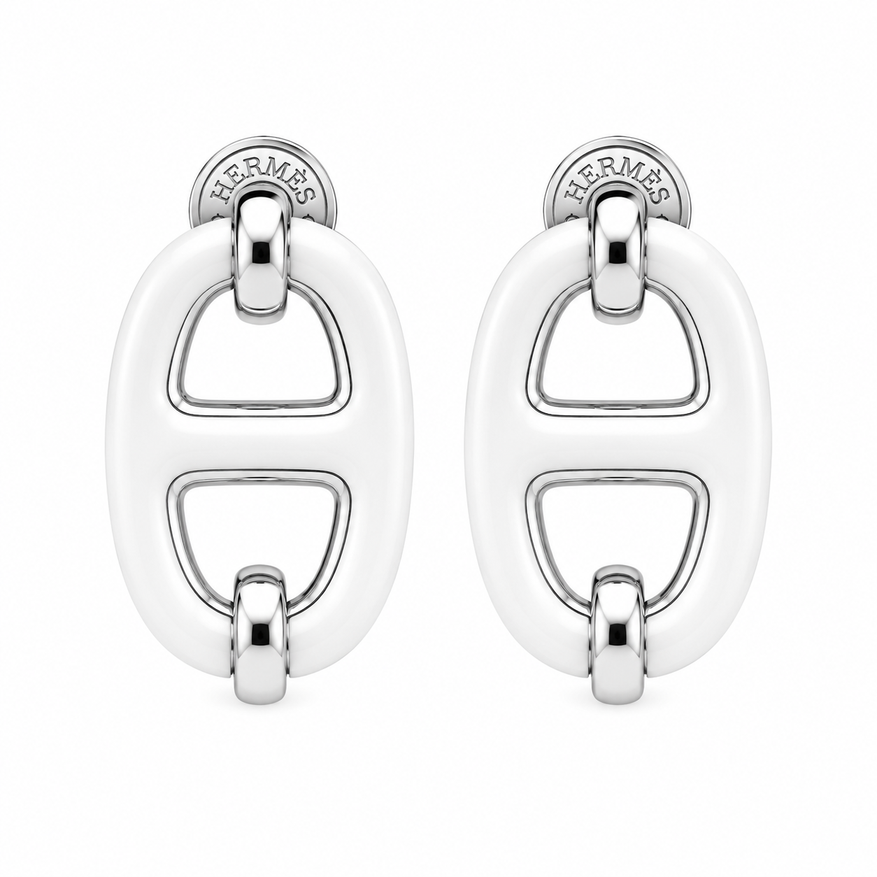 Hermès Oval Enamel Stud Earrings Milky White(With Box & Proper Packaging)