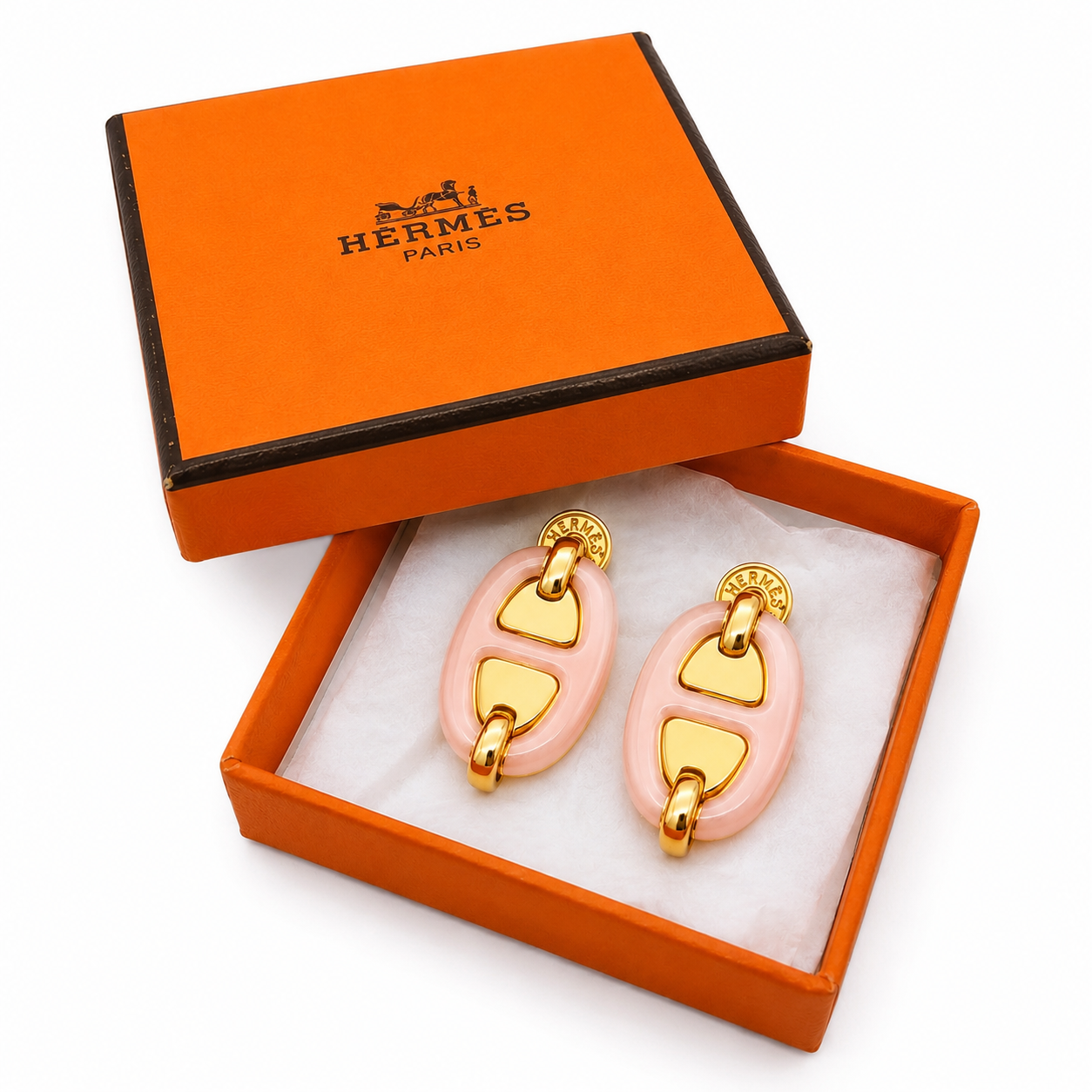 Hermès oval Enamel Earrings Blush Pink(with box & Proper packaging)