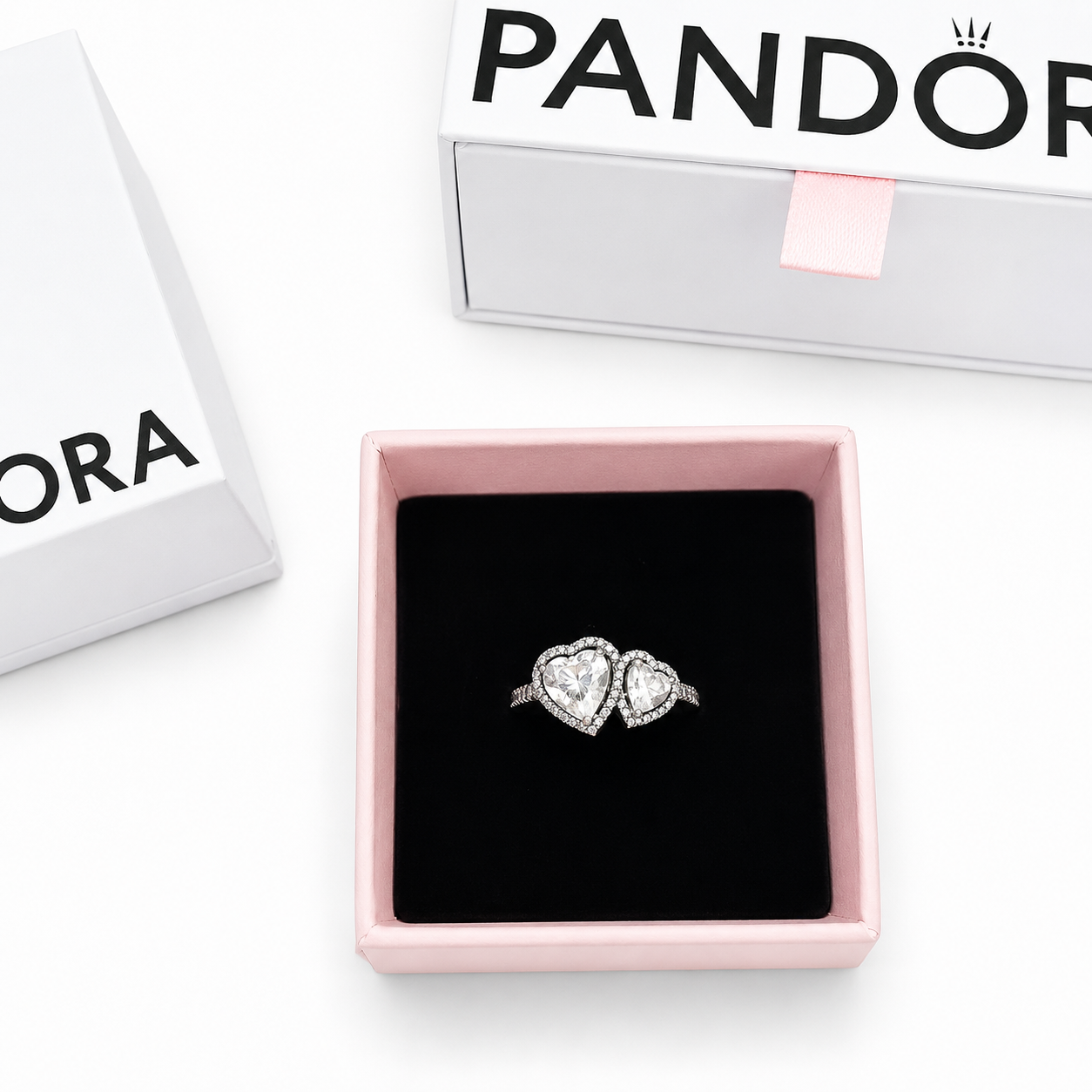 Pandora Sparkling Two Hearts Halo Ring.(With box & Proper Packaging)
