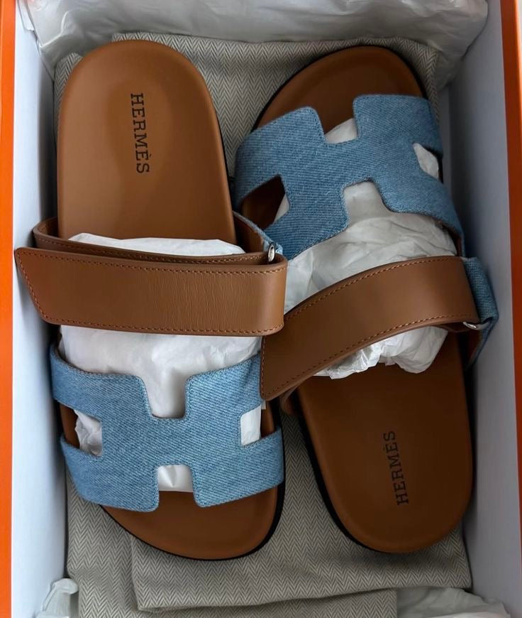 Hermes H-Cut Double strap Comfort Slides ( With box & Proper brand packaging)