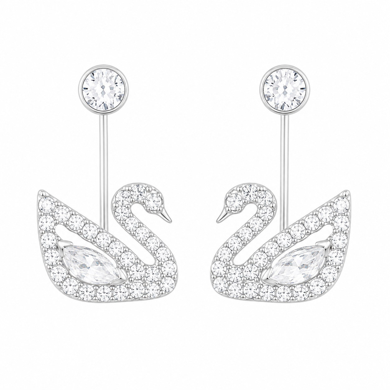 Swarovski Swan Pierced Earrings, White crystals, Rhodium plated(with box & proper packaging)