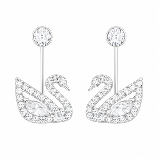 Swarovski Swan Pierced Earrings, White crystals, Rhodium plated(with box & proper packaging)