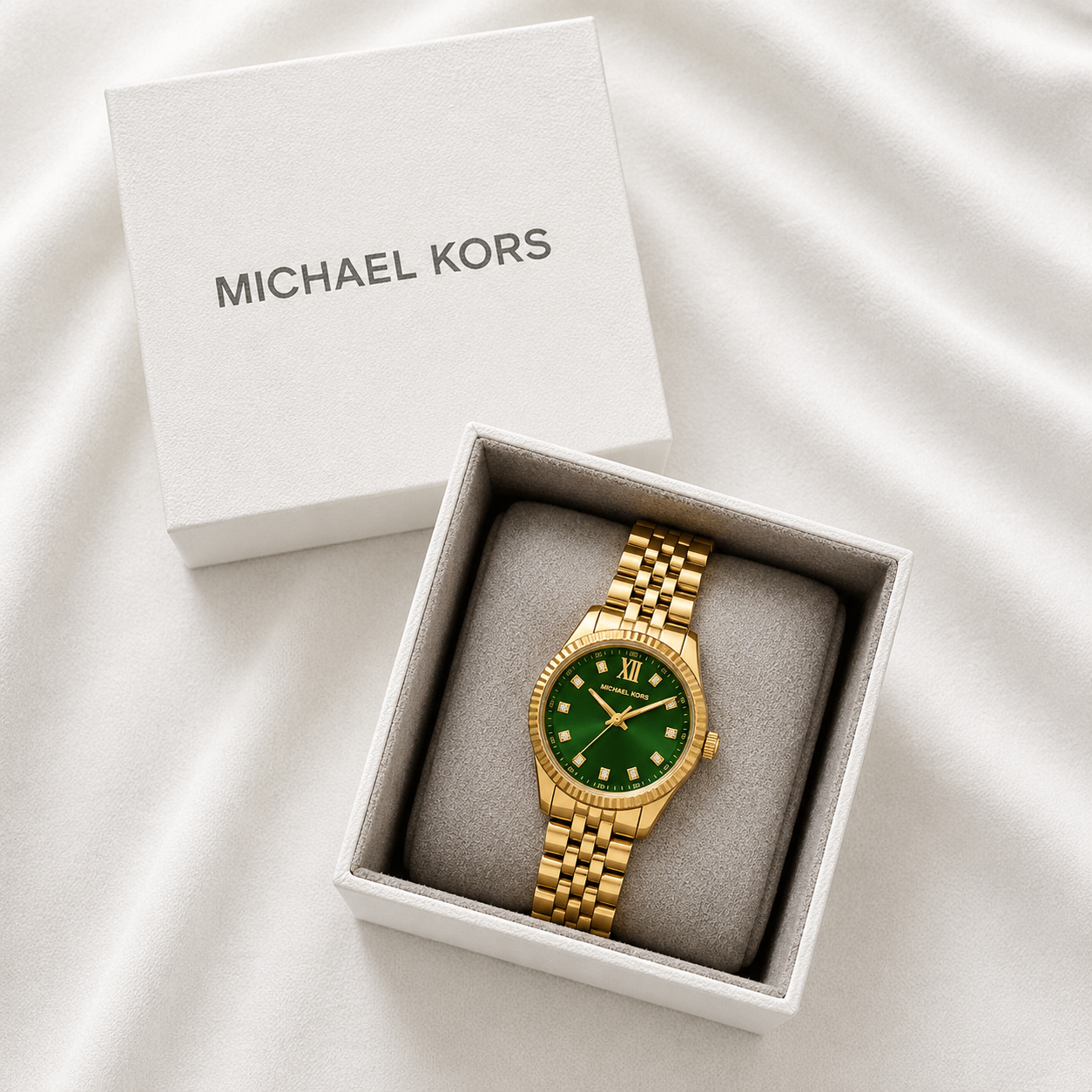 Michael Kors Lexington Gold-Tone Green Dial Women’s Watch(With Box & Proper Packaging)