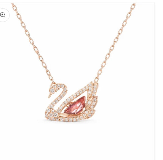 Swarovski Iconic Swan Dazzling Pendant Necklace (Rose Gold, Pink Stone) – Comes in original brand packaging.