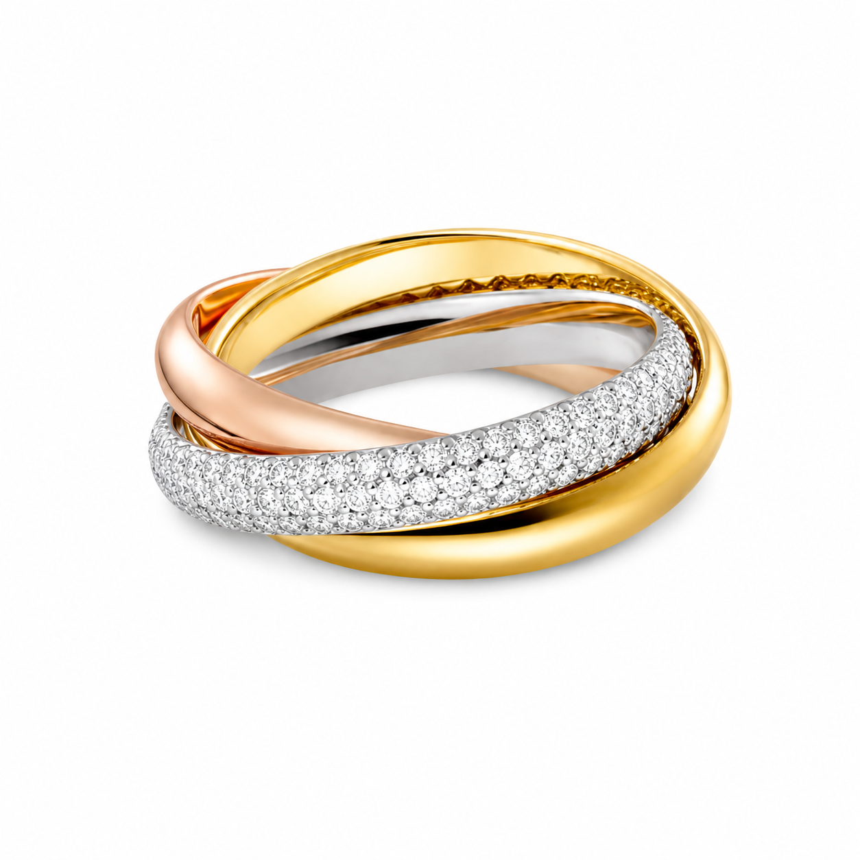 Cartier TRINITY RING, CLASSIC MODEL, HALF-PAVED ( with box & proper packaging)