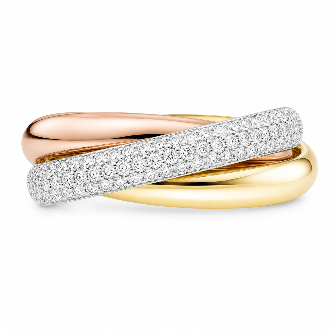 Cartier TRINITY RING, CLASSIC MODEL, HALF-PAVED ( with box & proper packaging)