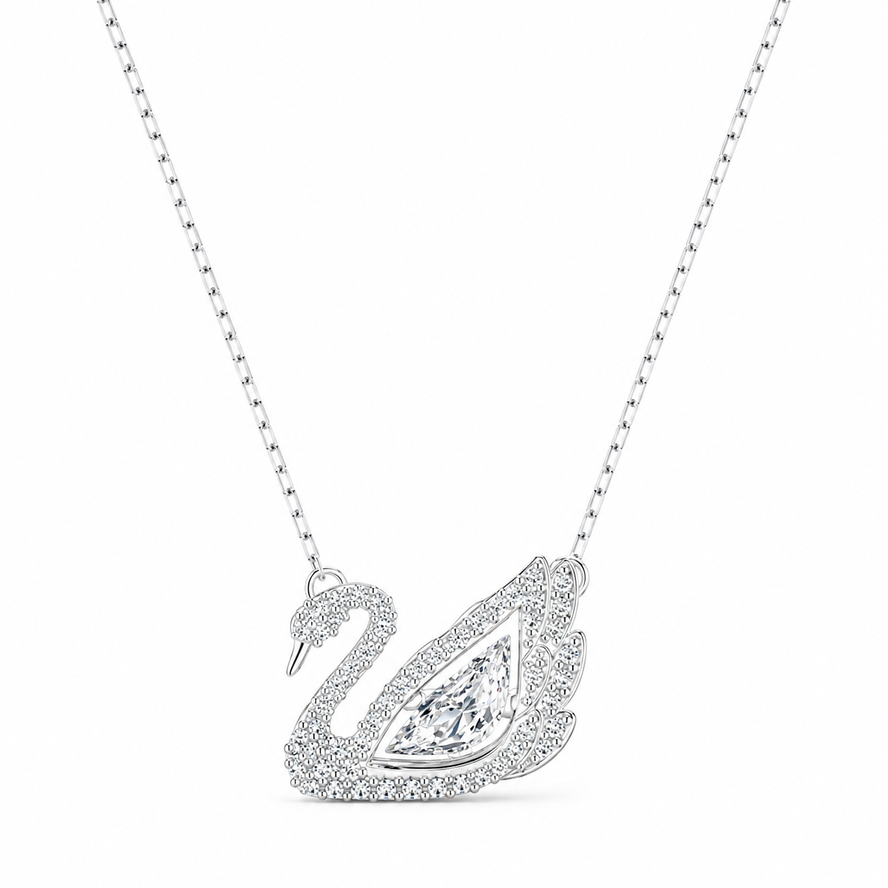 Swarovski-Swan necklace
Dancing swan, White, Rhodium plated(With box & Proper Packaging)