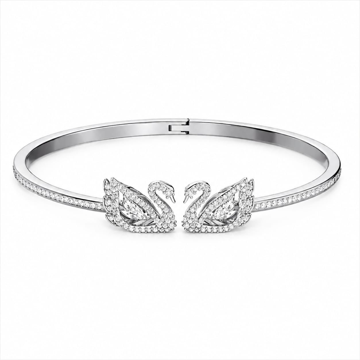 Swarovski Dancing Swan Bangle Bracelet (White Stones) – Comes in original brand packaging.