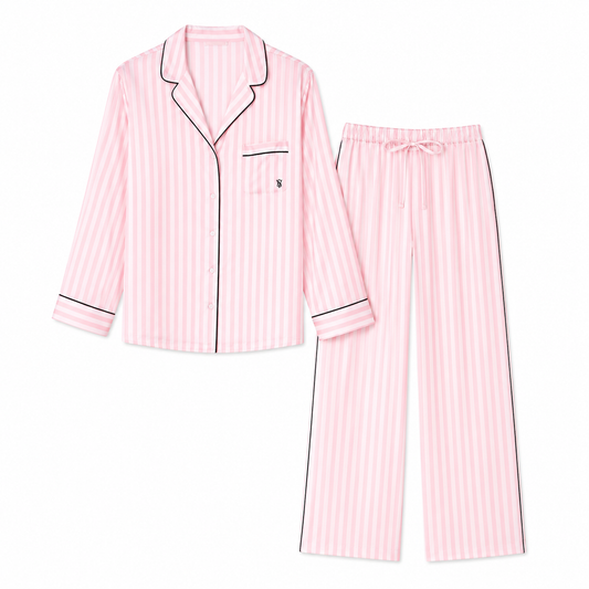 Victoria’s Secret Pink Stripe Satin Long Sleeve Pajama Set.