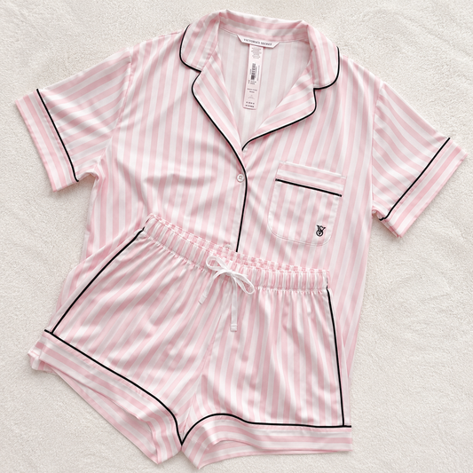Victoria’s Secret Pink Stripe Satin Short Pajama Set.
