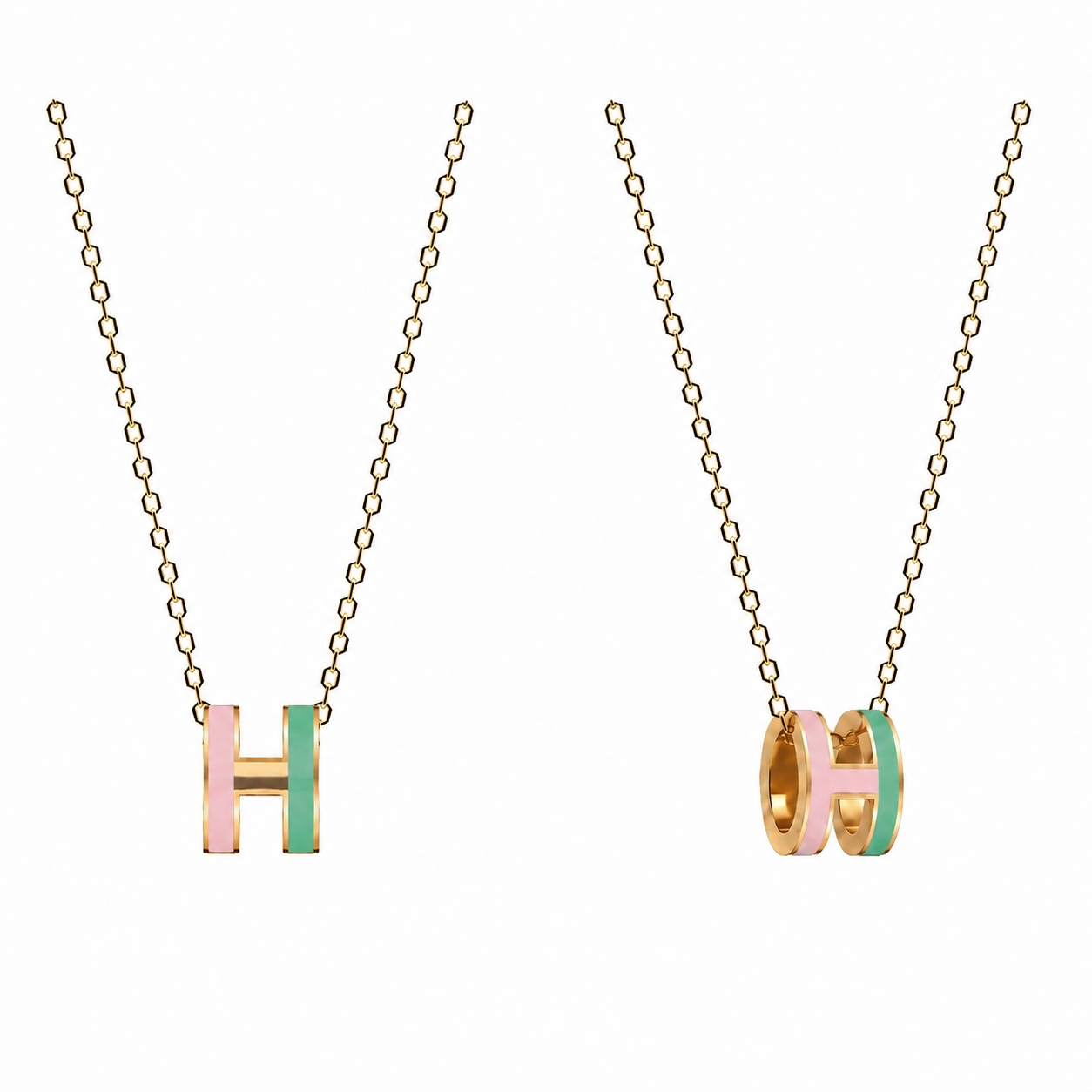 Hermès H Pop Rounded Pendant Necklace Dual Tones.(With Box & Proper Packaging)