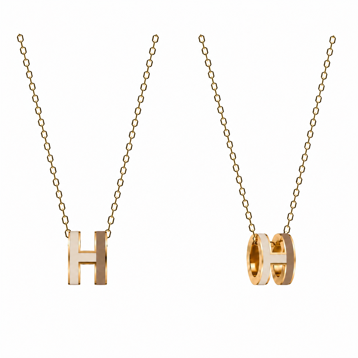 Hermès H Pop Rounded Pendant Necklace Dual Tones.(With Box & Proper Packaging)