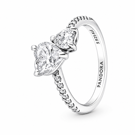 Pandora Double Heart Sparkling Ring(With Box & Proper Packaging)