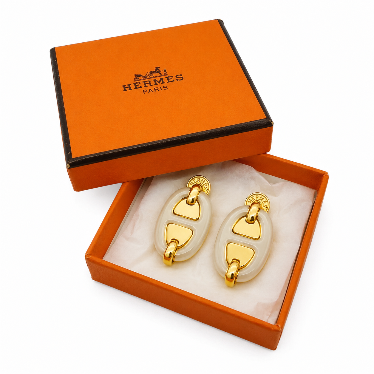 Hermès Enamel Oval Earrings(With Box & Proper Packaging)
