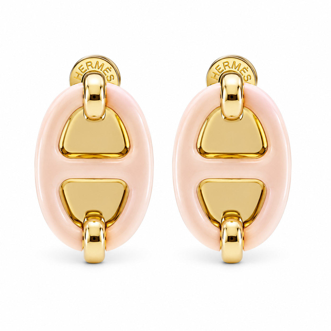 Hermes oval Enamel Earrings Beige(With Box & Proper Packaging)
