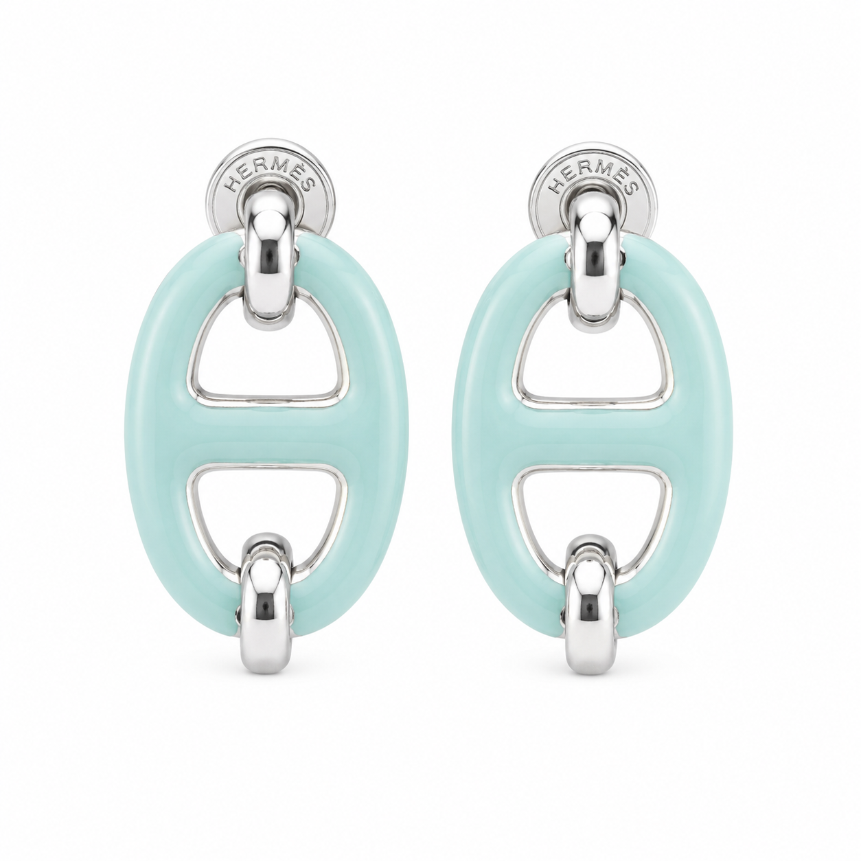 Hermes Mint Enamel Oval Earrings(With Box & proper packaging)