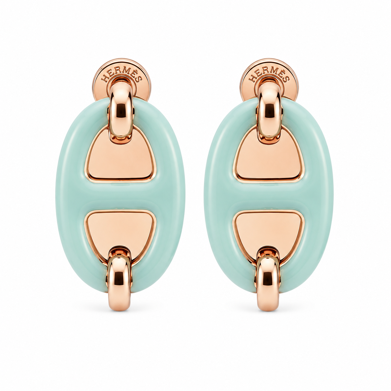 Hermes Mint Enamel Oval Earrings(With Box & proper packaging)
