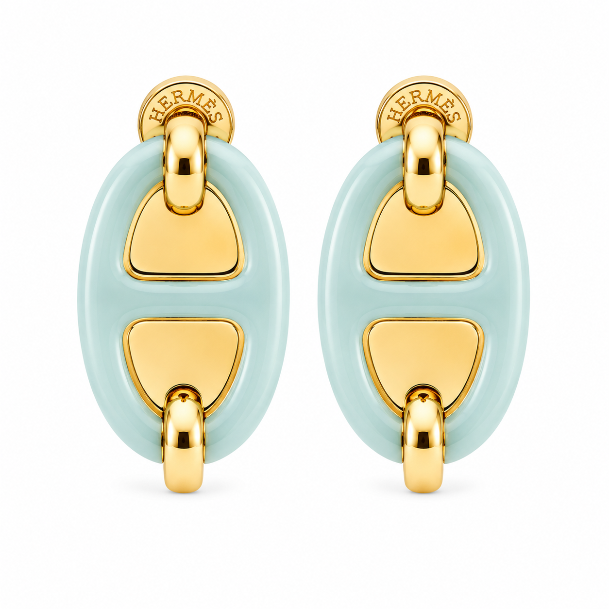 Hermes Mint Enamel Oval Earrings(With Box & proper packaging)