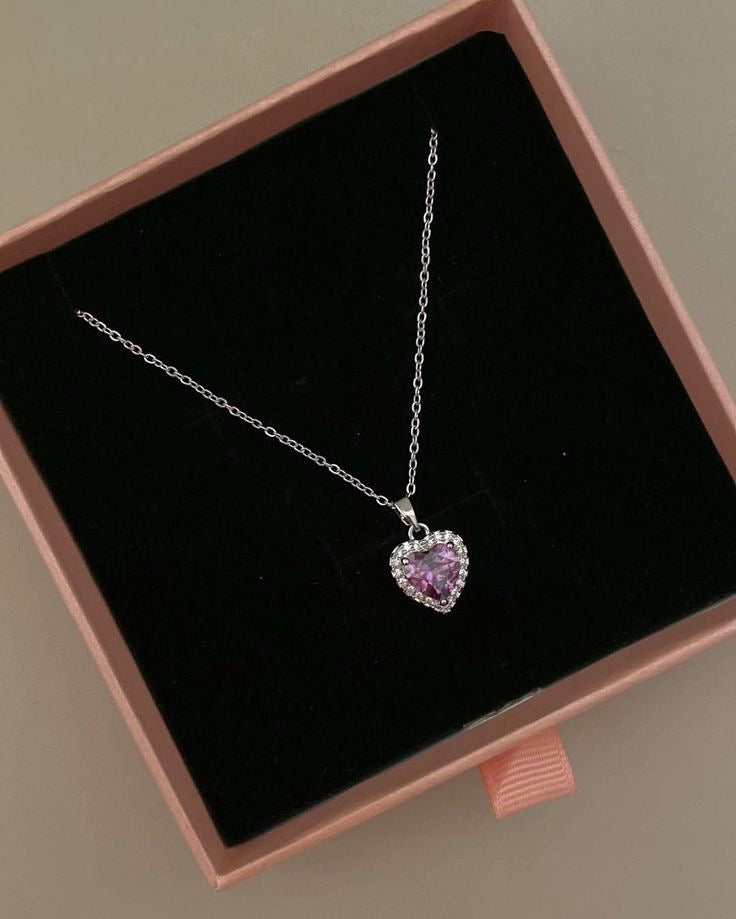 Pandora-Pink Heart Halo Necklace(With Box & Proper Packaging)