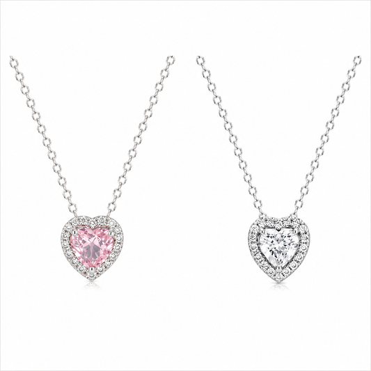 Pandora-Pink Heart Halo Necklace(With Box & Proper Packaging)